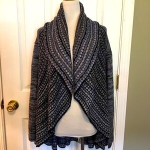 Frazzle XL open front knit cardigan sweater. Large collar & lapel. Lagenlook